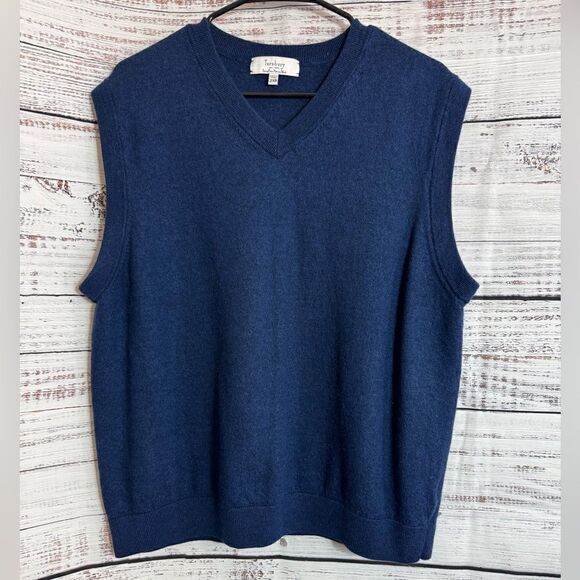 Turnbury Vest Mens Size 2XB Extra Fine Merino Wool Knit Navy Blue V Neck Sweater - Picture 1 of 10